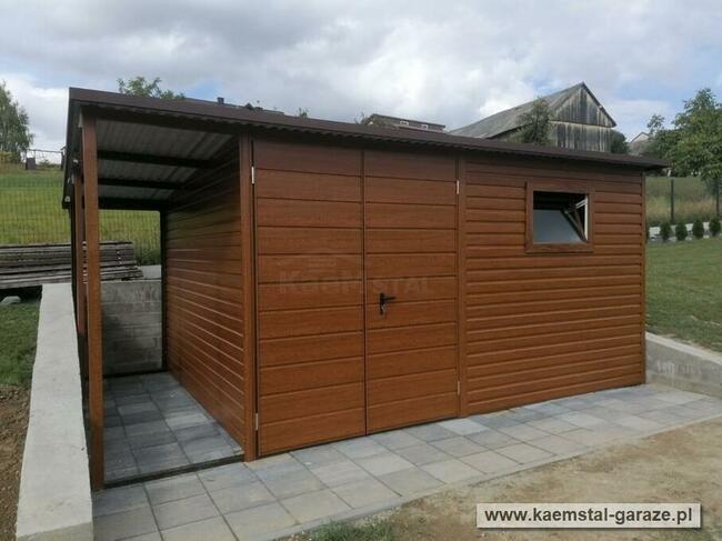Garaż z blachy drewnopodobnej 5x5 spad w tył