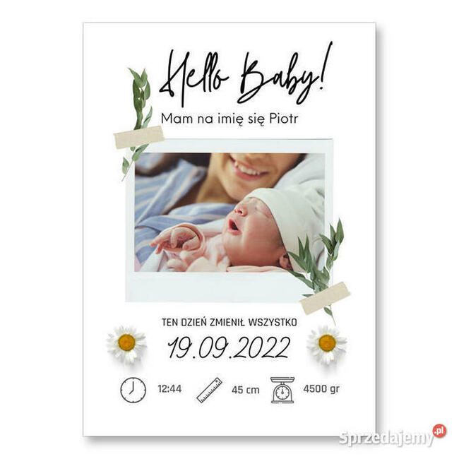 Metryczka zdjęcie dziecka personalizacja urodziny na prezent