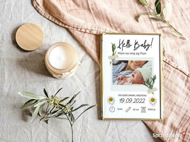 Metryczka zdjęcie dziecka personalizacja urodziny na prezent