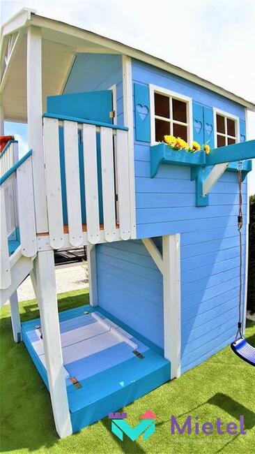 Plac zabaw z garażem i piaskownicą, domek, pełny zestaw