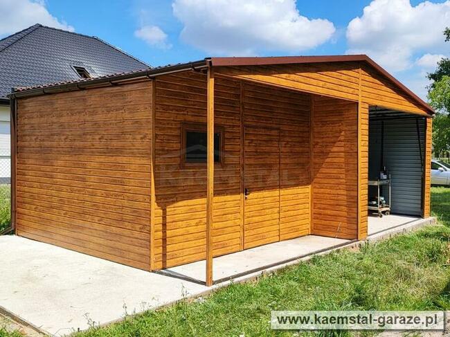 Solidny garaż blaszany 9x5 (bramy uchylne, dach dwuspadowy)