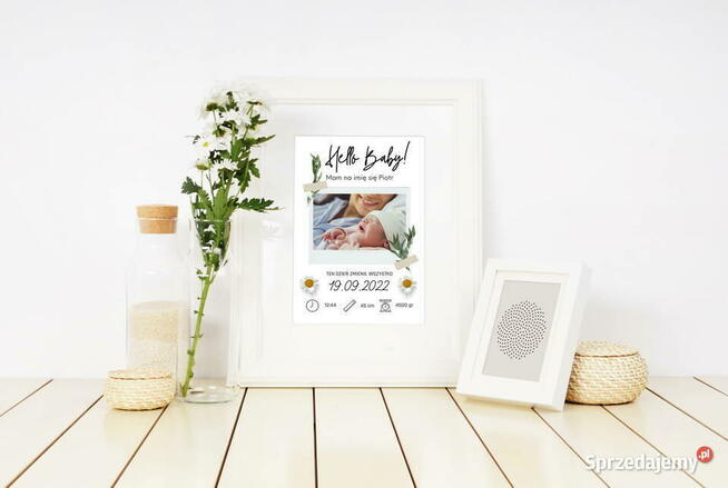 Metryczka zdjęcie dziecka personalizacja urodziny na prezent
