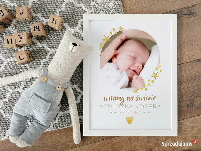 Metryczka dziecka prezent pamiątka chrzest urodziny