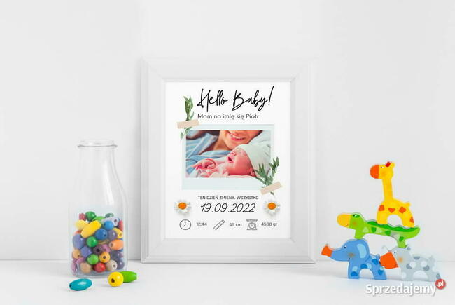 Metryczka zdjęcie dziecka personalizacja urodziny na prezent