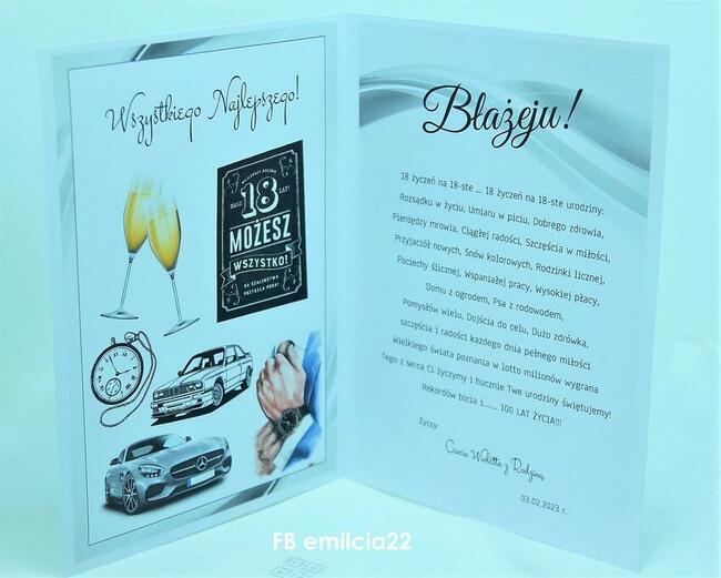 Spersonalizowana kartka z życzeniami z okazji 18 urodzin