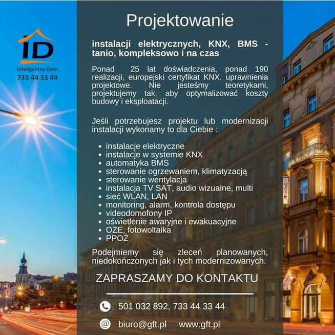 Projektowanie instalacje elektryczne, KNX, BMS automatyka
