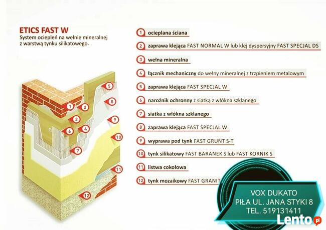 Wełna mineralna. Tynki. Farby Fast. Styropian. OSB. Gk. Pane