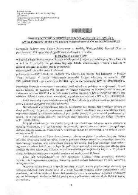 licytacja mieszkania w Czmoniu, gmina Kórnik