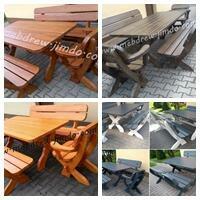 Drewniany stół malowany 2 ławki 2 fotele meble ogrodowe
