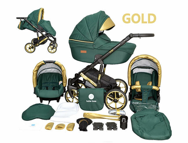 Wózek Dziecięcy Uczio Gold Złoty 4w1 Fotelik + Baza Isofix