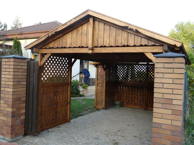 Wiata garażowa, garaż z drewna, zadaszenie, altanka