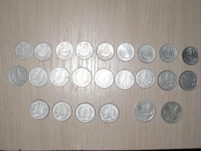 Monety z czasów PRL 1, 5, 10, 20, 50 gr. 1 zł. 2 zł.