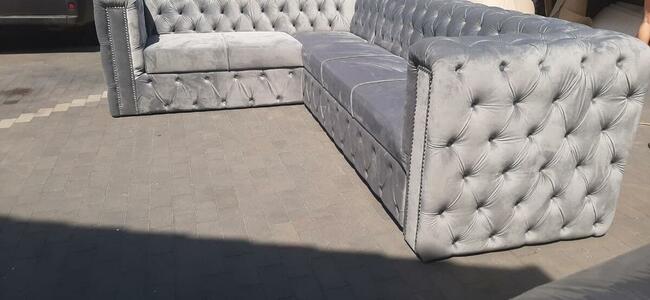 głęboki pik chesterfield narożnik glamour velur mega styl