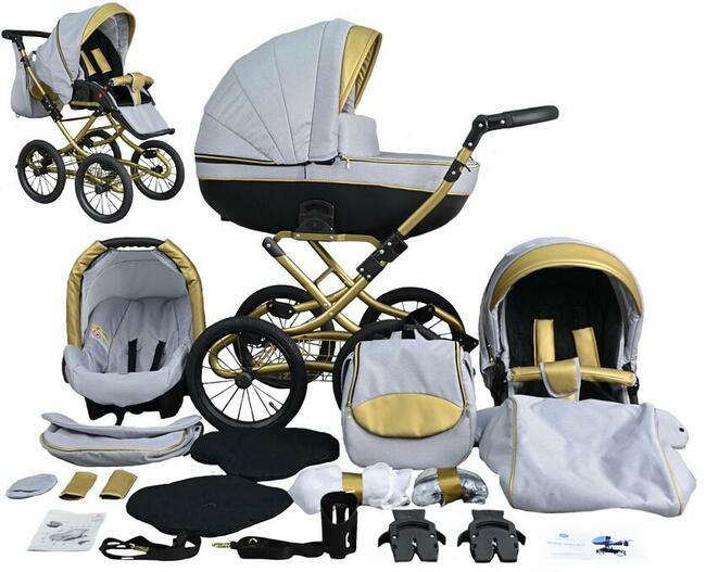 KLASYCZNY Złoty Wózek Dziecięcy Fabero Retro 3w1 Classic
