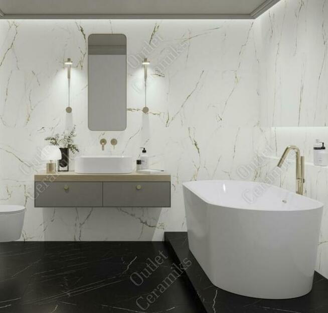 Płytki łazienkowe matowe 120x60 Klaro white marmur ze złotem