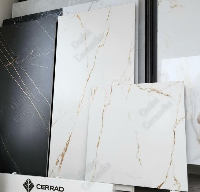 Płytki łazienkowe matowe 120x60 Klaro white marmur ze złotem