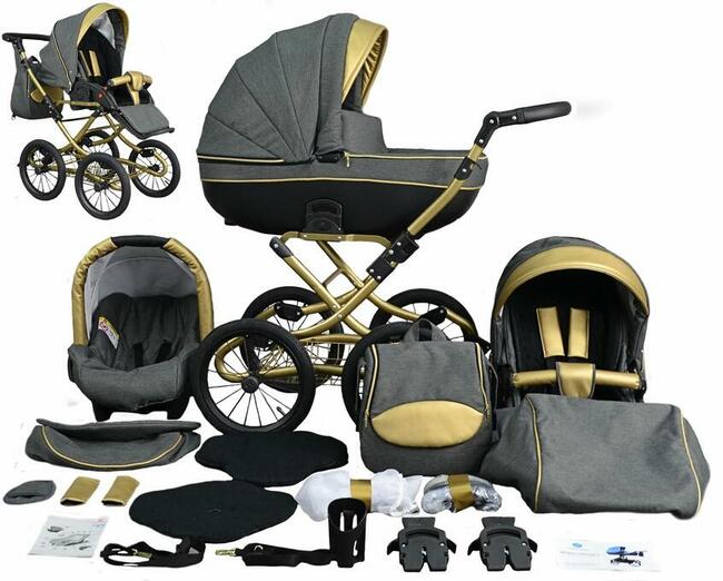 KLASYCZNY Złoty Wózek Dziecięcy Fabero Retro 3w1 Classic