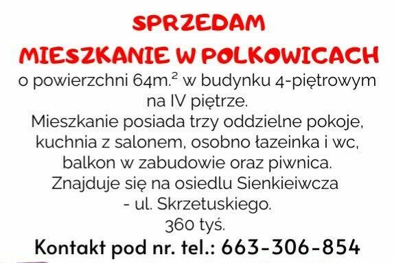 Sprzedam mieszkanie w Polkowicach