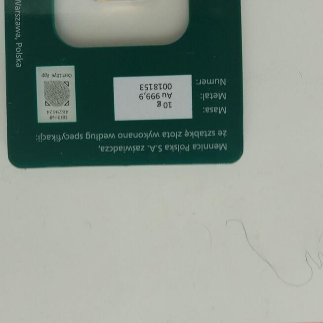 Sztabka złota 10g próba 999,9 Mennica Polska