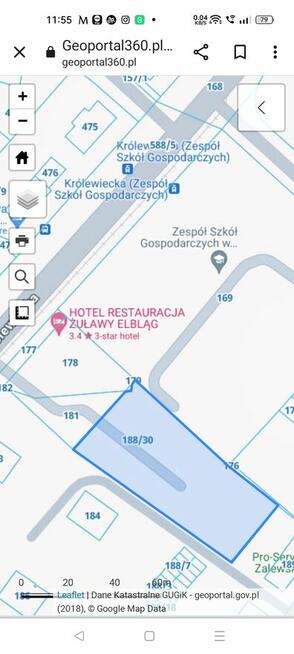 Działka budowlana centrum Elbląga ul Królewiecka