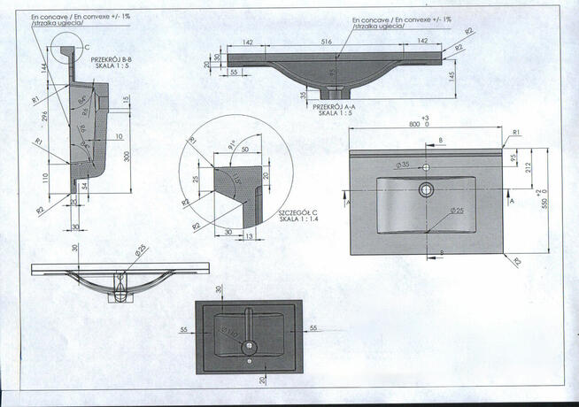 Umywalka wpuszczana w blat, prostokątna, 78x50 cm