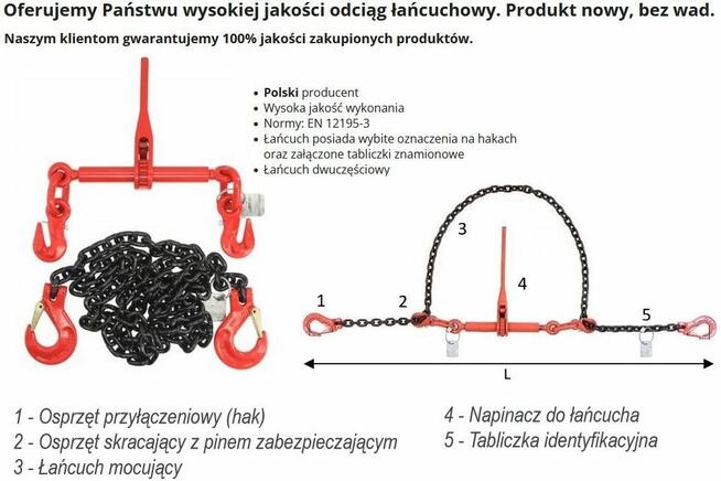 Napinacz łańcuchowy, odciąg transportowy, mocowanie ładunku