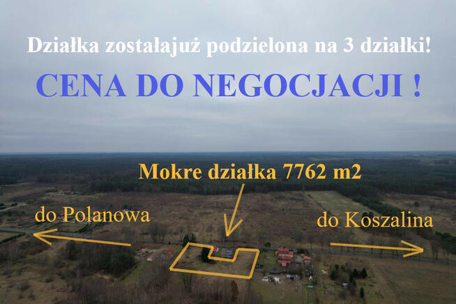 Szczeglino Mokre działka 7762 m2 przy drodze