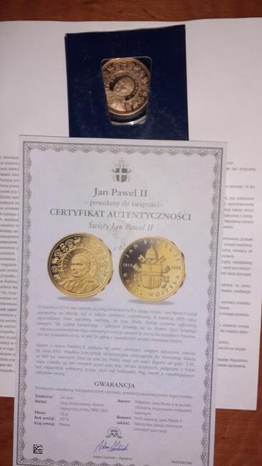 Sprzedam medale pozłacane JPII -2014 rok.