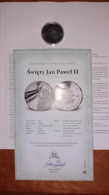 Sprzedam medale pozłacane JPII -2014 rok.