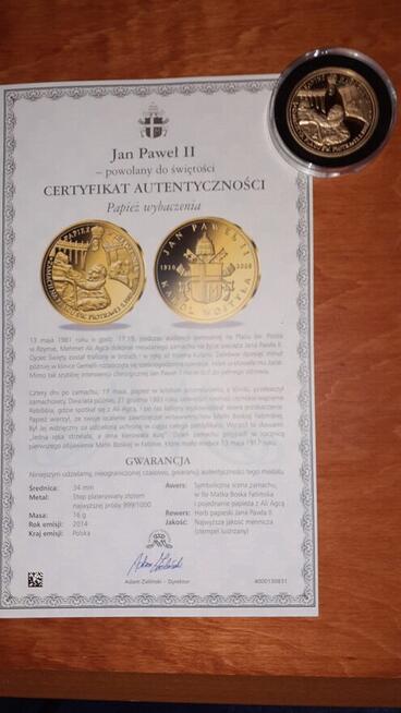 Sprzedam medale pozłacane JPII -2014 rok.