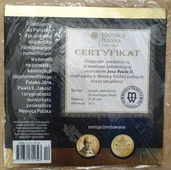 Moneta Medal Książka Jan Paweł II Złoto 24 Karat CERTYFIKAT