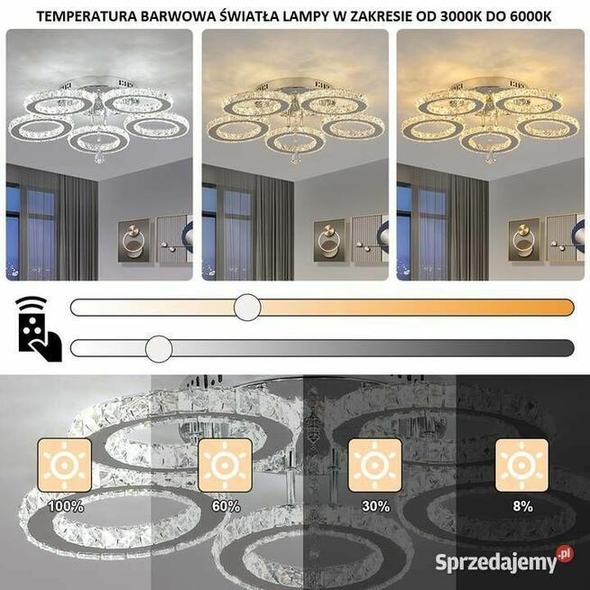 Lampa Kryształowa LED 5 Kloszowa 3 Kolory Światła + Pilot