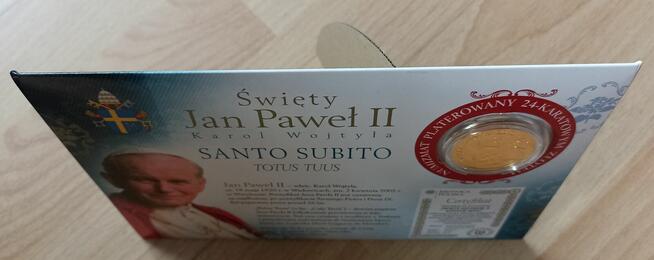 Moneta Jan Paweł II Santo Subito Złoto 24 karat CERTYFIKAT