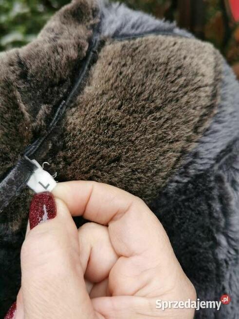 Piękny długi kożuch kurtka skórzana Parka z kapturem Rozm.L