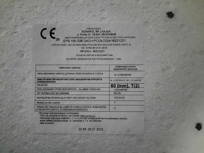 Styropian SONAROL EPS 100 038 DACH/PODŁOGA