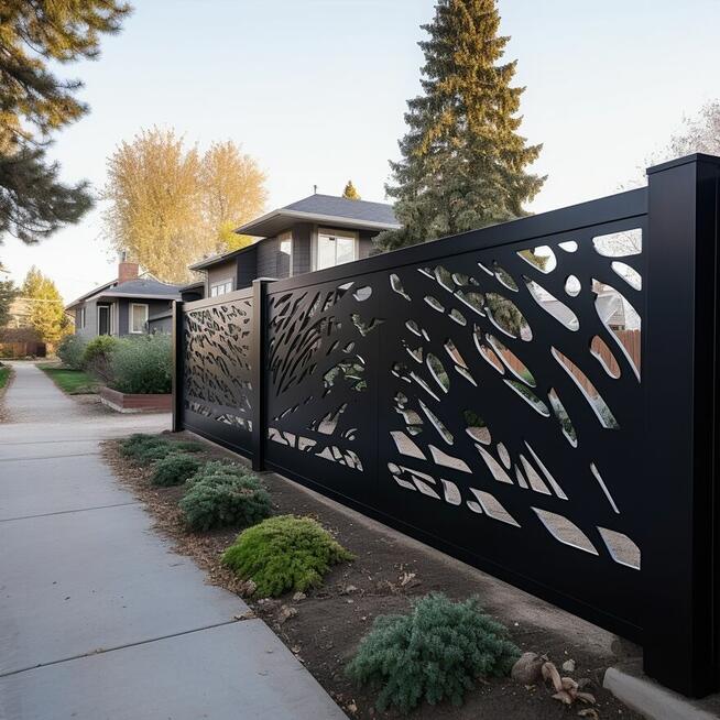 Nowoczesne ogrodzenia metalowe CNC- bramy skrzydłowe - bramy