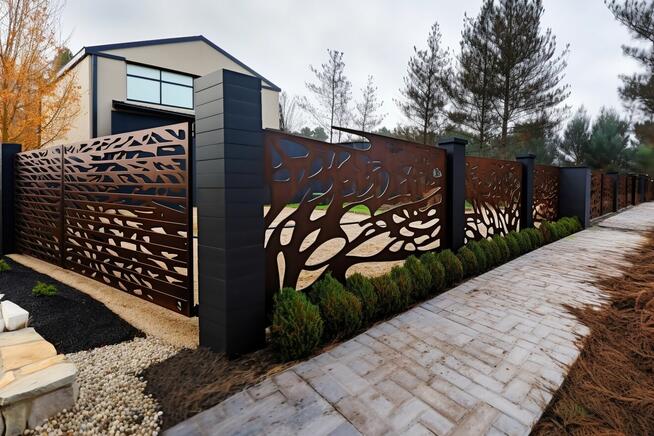 Nowoczesne ogrodzenie CORTEN- dekoracje ogrodowe-balustrady