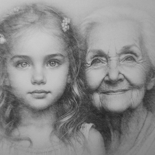 Portret dziewczyny i babci prezent na dzień babci i dziadka