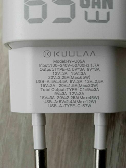 KUULAA 65W GaN ładowarka szybkie ładowanie typ C