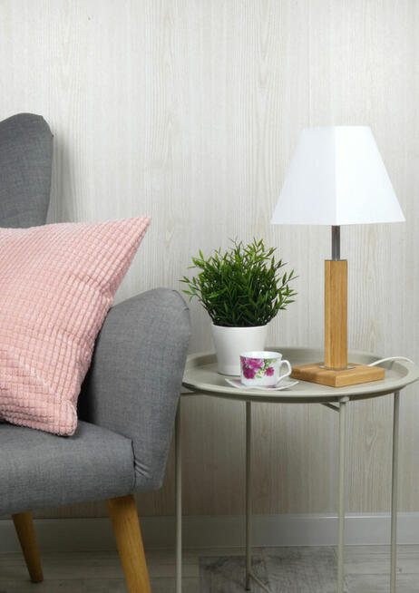 Lampa biurkowa MAGESTAD skandynawski drewno biały abażur