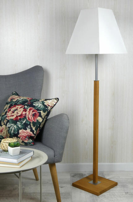 Lampa podłogowa MAGESTAD skandynawski drewno biały abażur