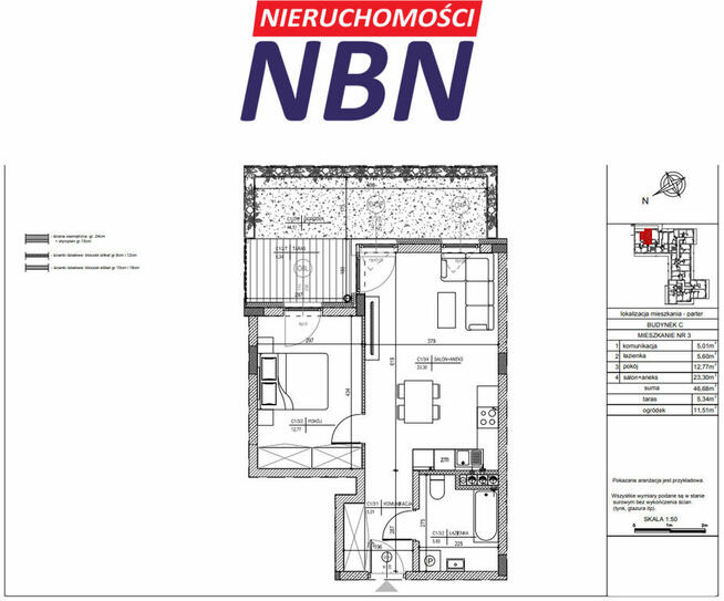 NOWE>Bocianek>46,68 m2>2 POKOJE>TARAS + OGRÓDEK
