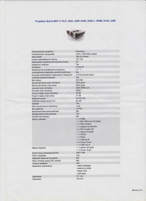 Projektor BENQ 711 z dodatkowym osprzętem