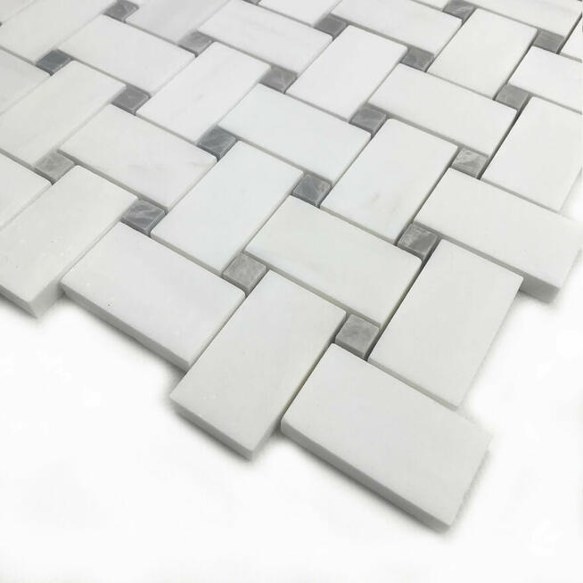 Mozaika marmur, Glacier White, Nordic Grey, plecionka, szlif