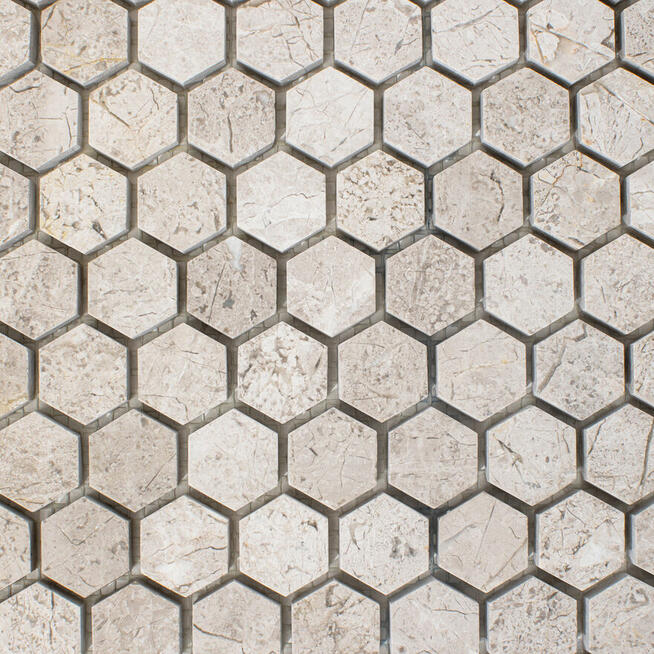 Mozaika heksagonalna z marmuru Tundra grey
