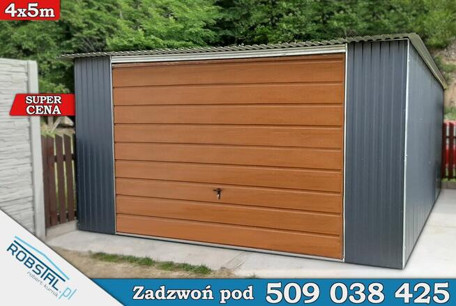 Garaż Blaszany 4x5m Drewno + Grafit