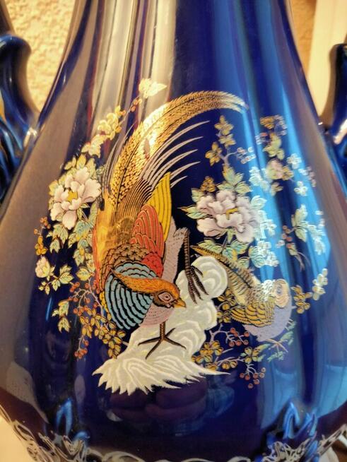 Wielki wazon Kobalt-porcelana włoska sygnowany Rajski ptak-z