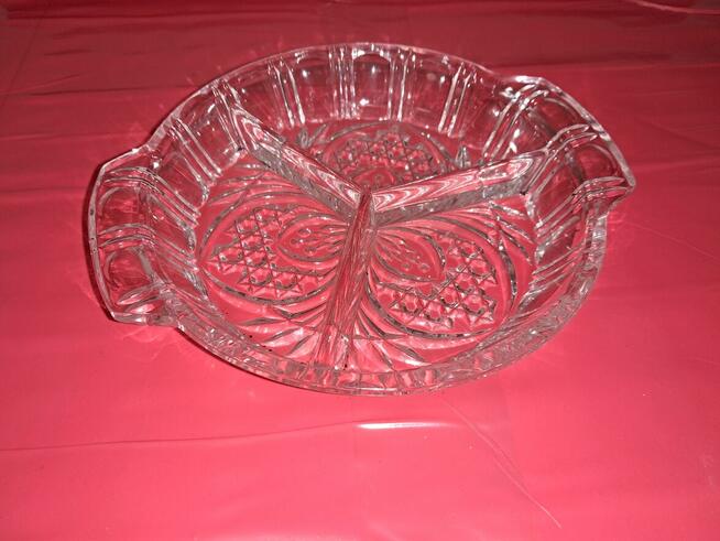 Półmisek kryształowy trzysekcyjny z PRL-u