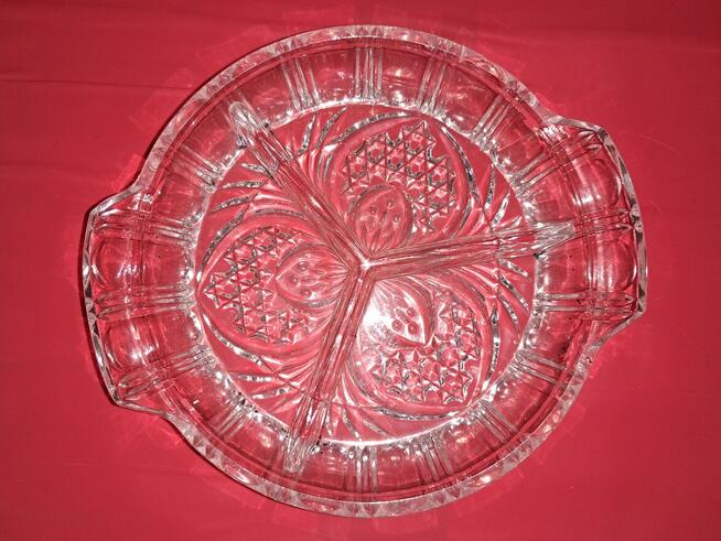 Półmisek kryształowy trzysekcyjny z PRL-u