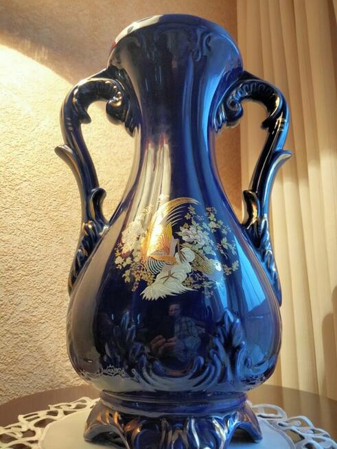 Wielki wazon Kobalt-porcelana włoska sygnowany Rajski ptak-z